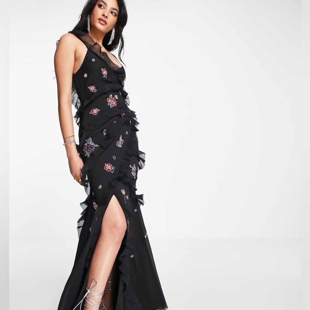 ASOS DESIGN Floral Embellished Ruffle Maxi Dress